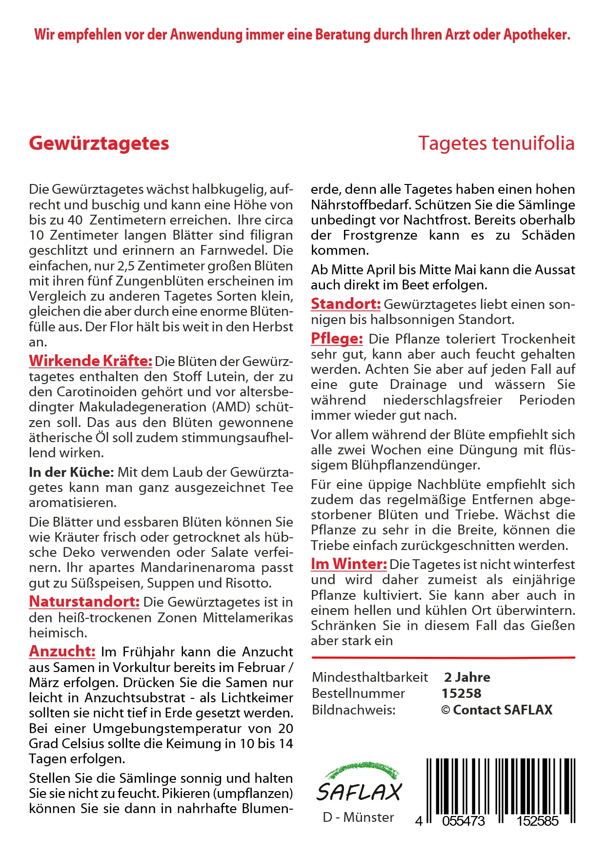 Gewürztagetes- Samen