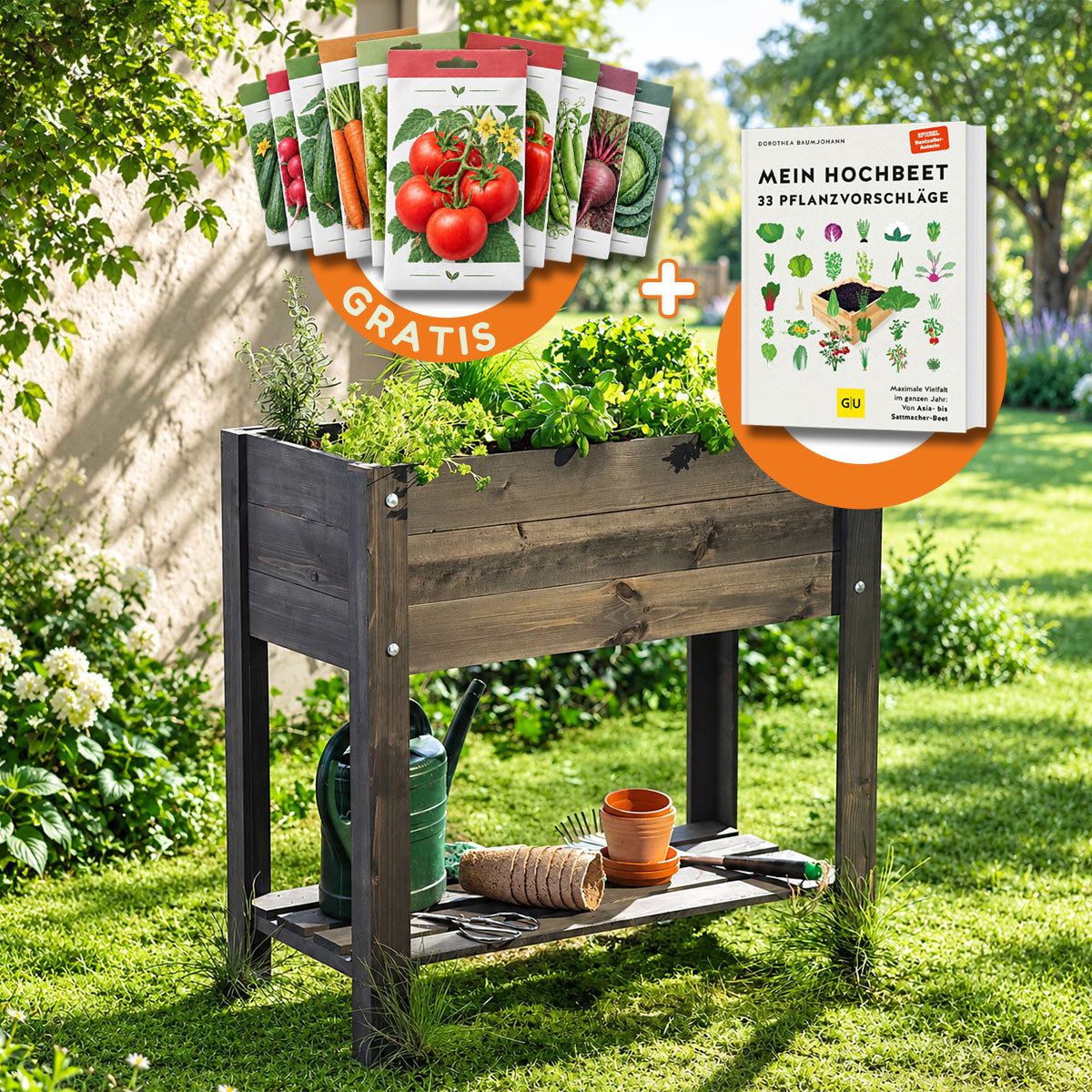 Hochbeet-Set Easy mit Gartenbuch & 10 Saatgut-Sorten