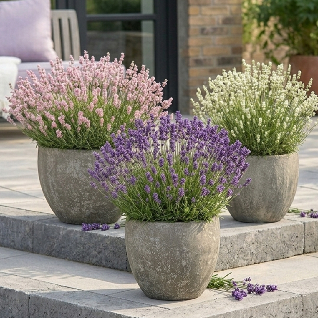 Lavendel-Trio in Violett, Weiß und Rosa