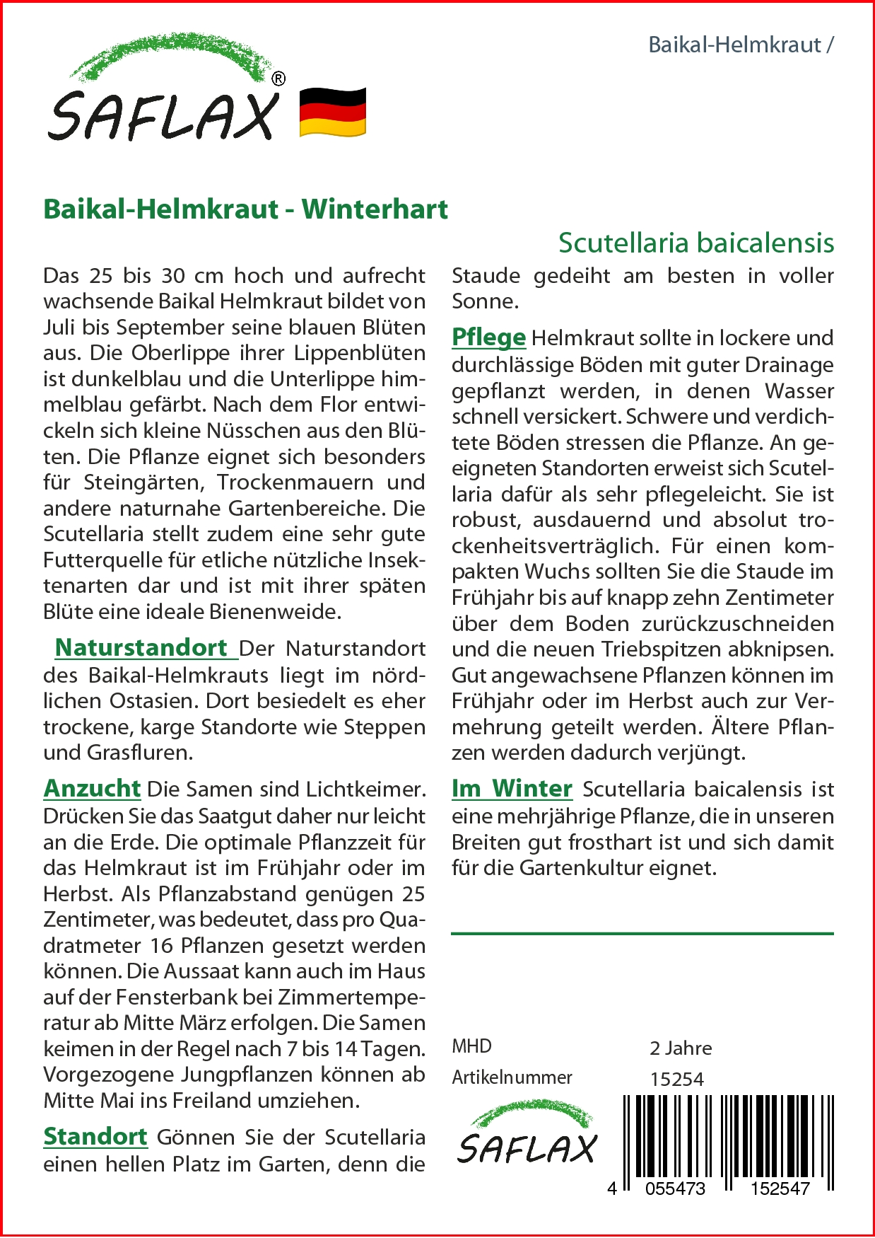 Baikal-Helmkraut - Samen